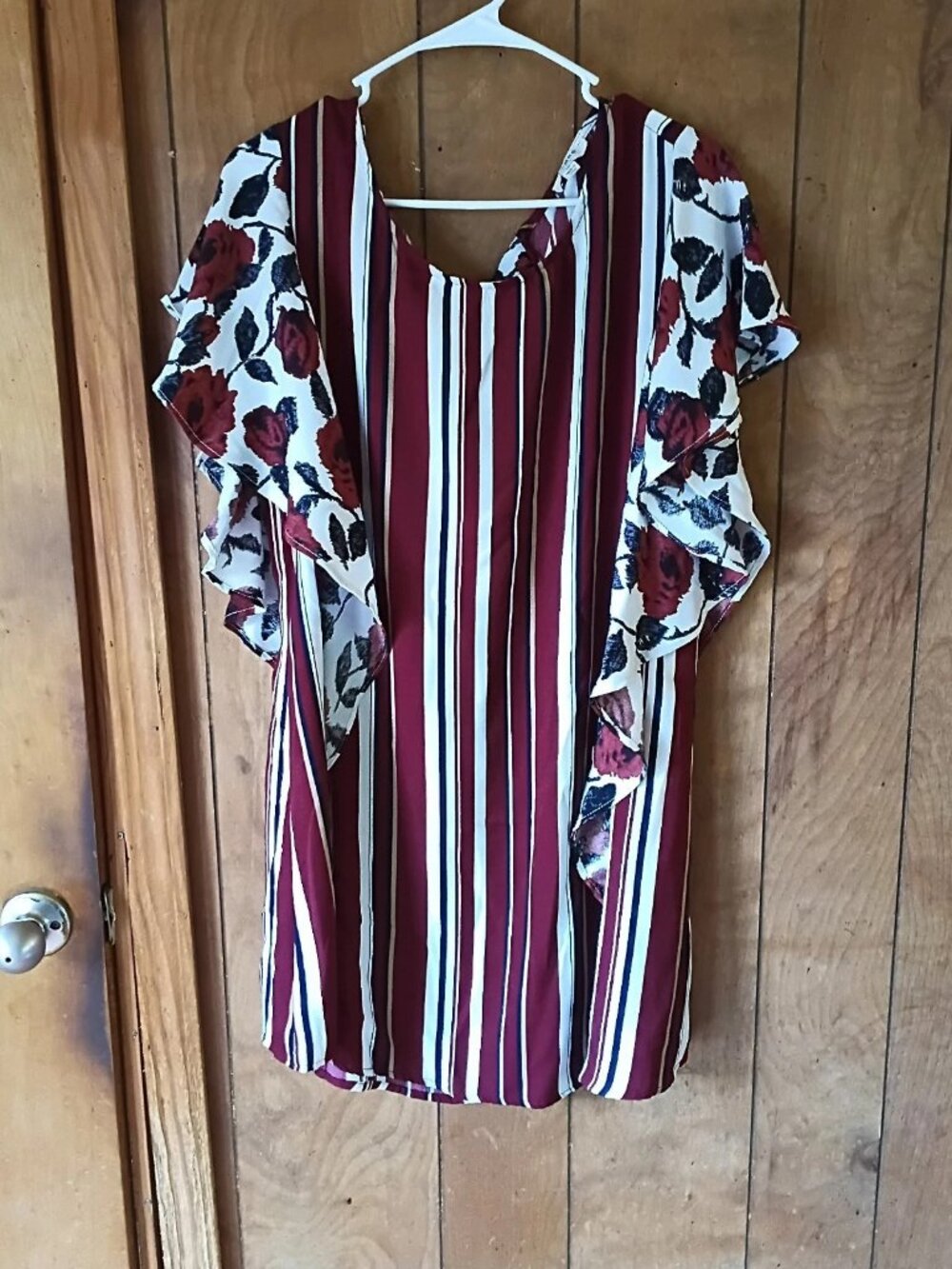 Umgee Floral Stripe Flutter Sleeve Dress Size M Polyester Boho